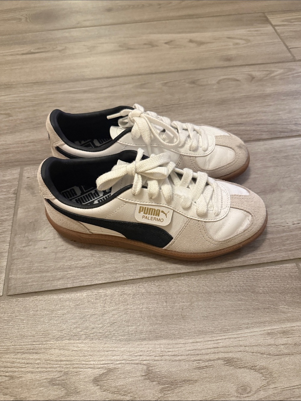 Puma Palermo Cream & Black Low-Top Sneakers